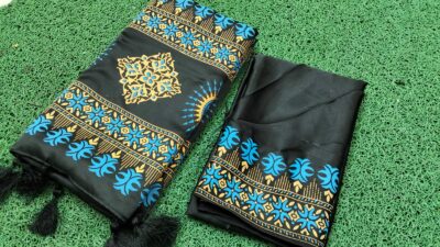 বোধুয়া বেনারশি প্রিন্ট শাড়ি কালো কালার - Image 4