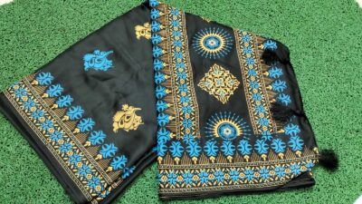 বোধুয়া বেনারশি প্রিন্ট শাড়ি কালো কালার - Image 5