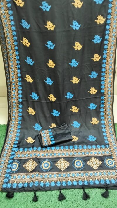 বোধুয়া বেনারশি প্রিন্ট শাড়ি কালো কালার - Image 6