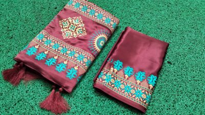 বোধুয়া বেনারশি প্রিন্ট শাড়ি মেরুন কালার - Image 3