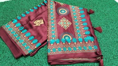 বোধুয়া বেনারশি প্রিন্ট শাড়ি মেরুন কালার - Image 4