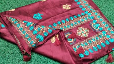বোধুয়া বেনারশি প্রিন্ট শাড়ি মেরুন কালার - Image 5