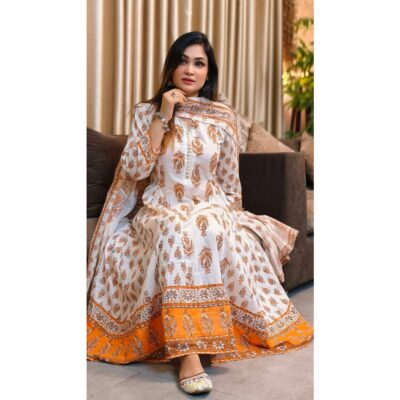 সুতি কাপড়ের গ্রাউন্ড/গোল থ্রি পিস - Image 2