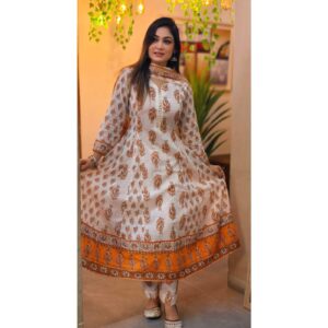 সুতি কাপড়ের গ্রাউন্ড/গোল থ্রি পিস