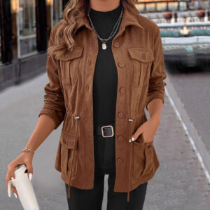 Spring And Autumn Corduroy Jacket Women's Casual Simple Solid Color Polo Collar